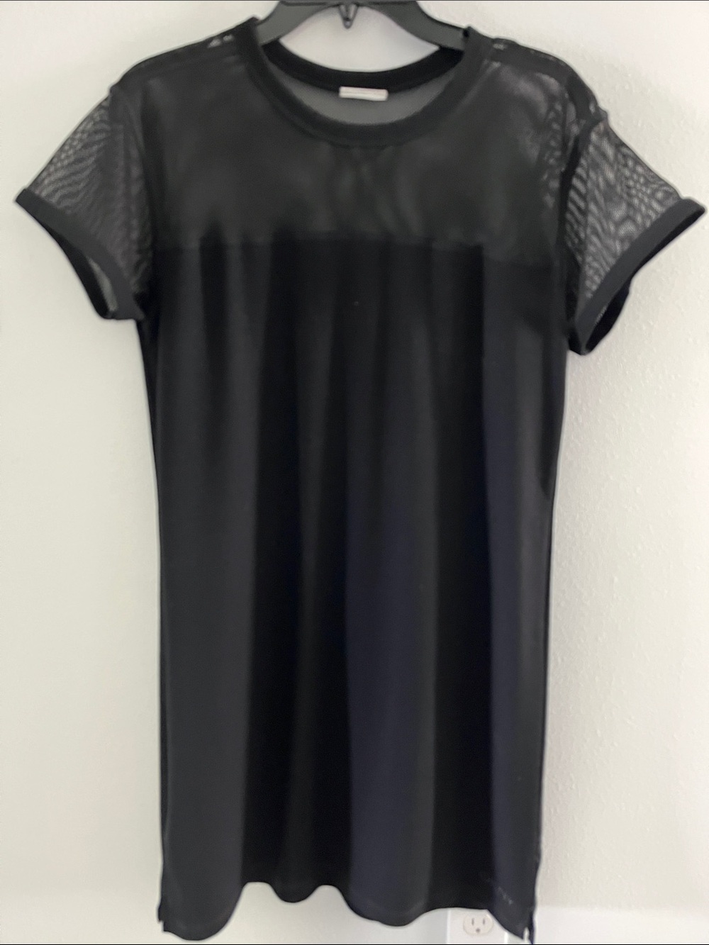 DKNY Black Mesh Yoke Short Sleeve Dress